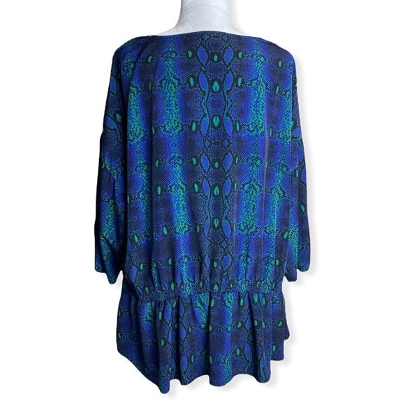 Liz Claiborne Snakeskin Print Lightweight Blue Green Blouse Womens PLUS Size 2X - Picture 8 of 8